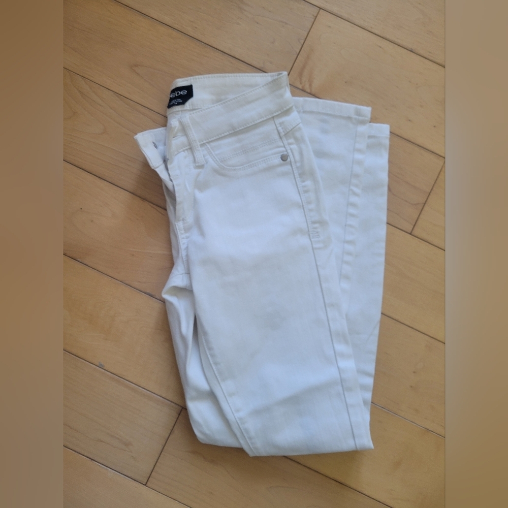 Bebe White Embroidered Side Stripe Skinny Jeans Size 24 - Picture 4 of 4